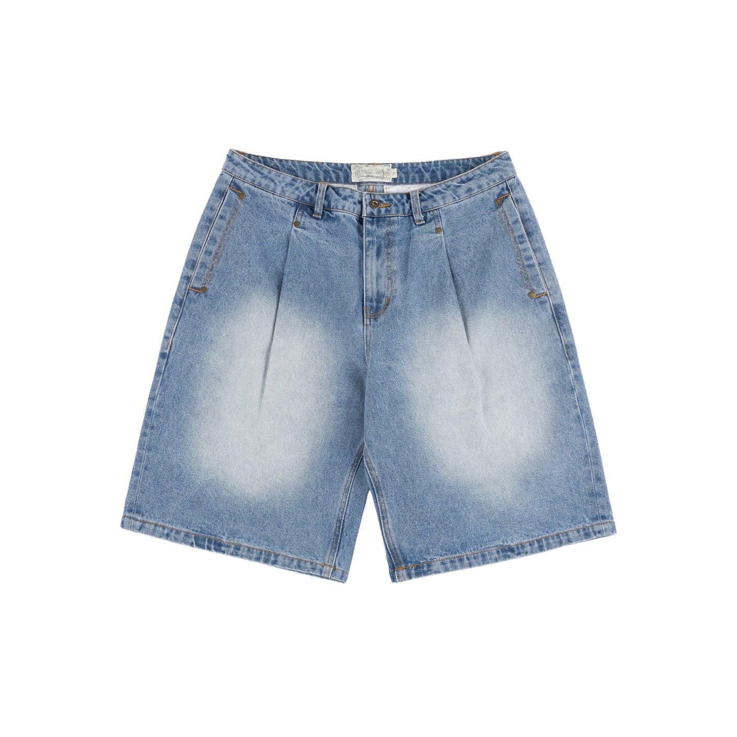 Pleated Denim Shorts, Blue Washed