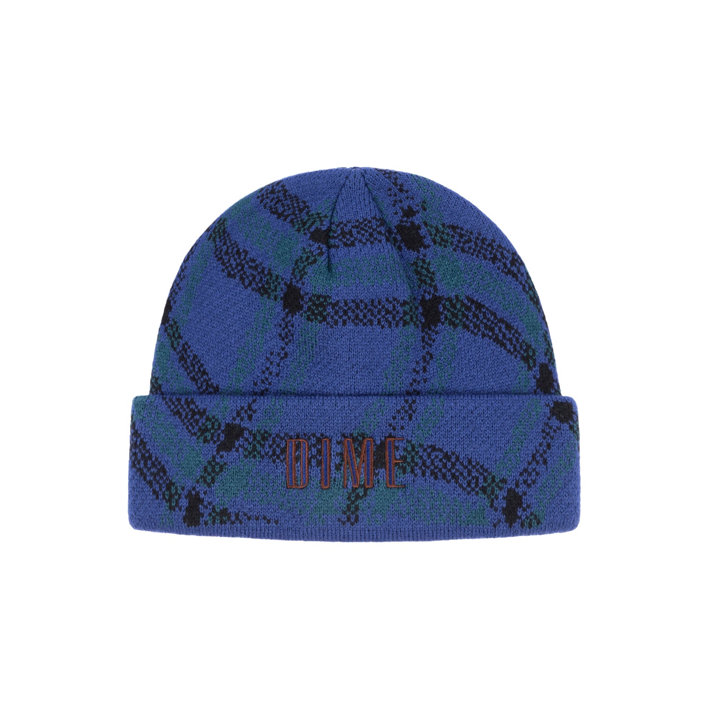 Wavy Plaid Cuff Beanie, Teal