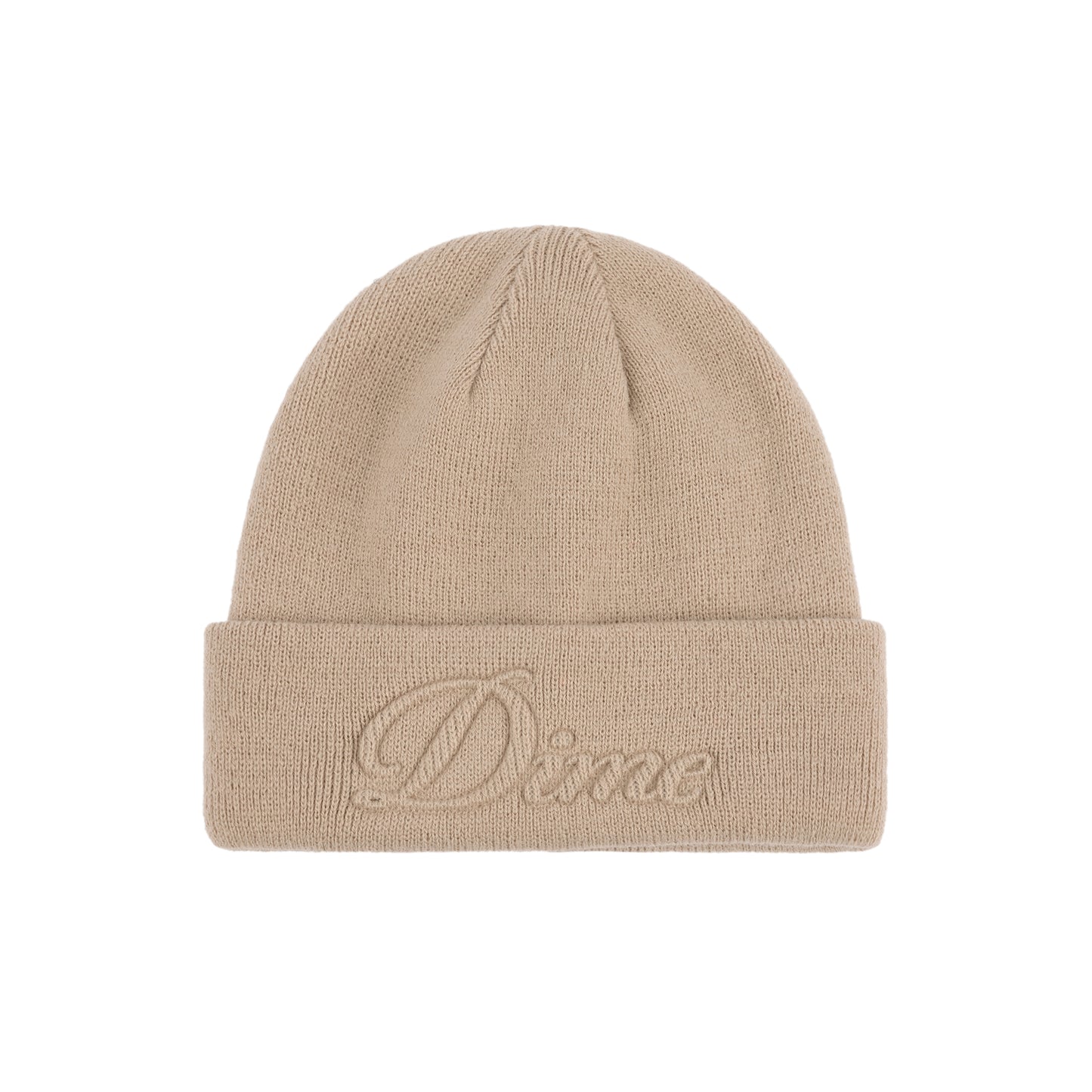 Cursive Fold Beanie, Tan