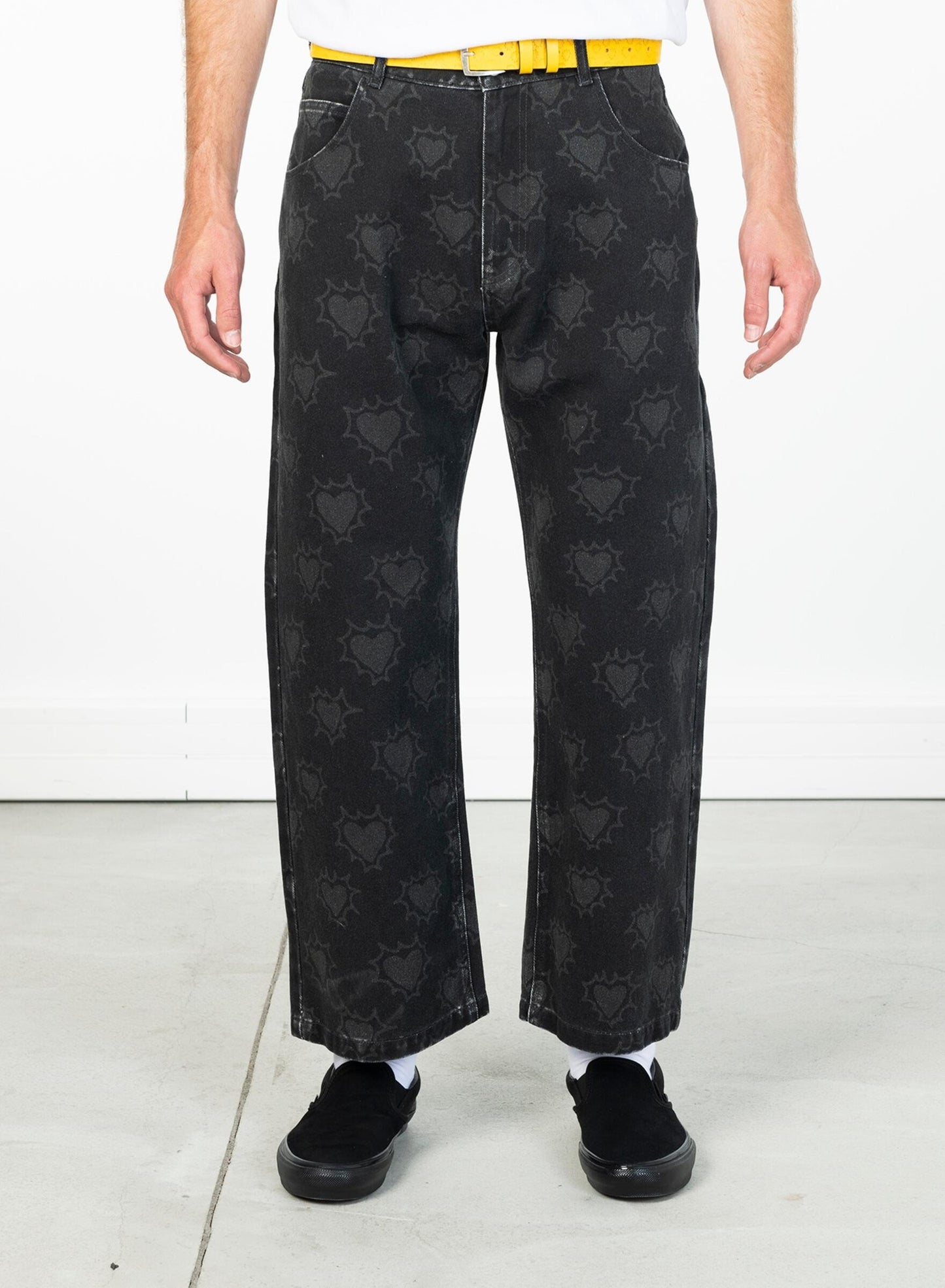 Hearts Print Denim Trouser, Black