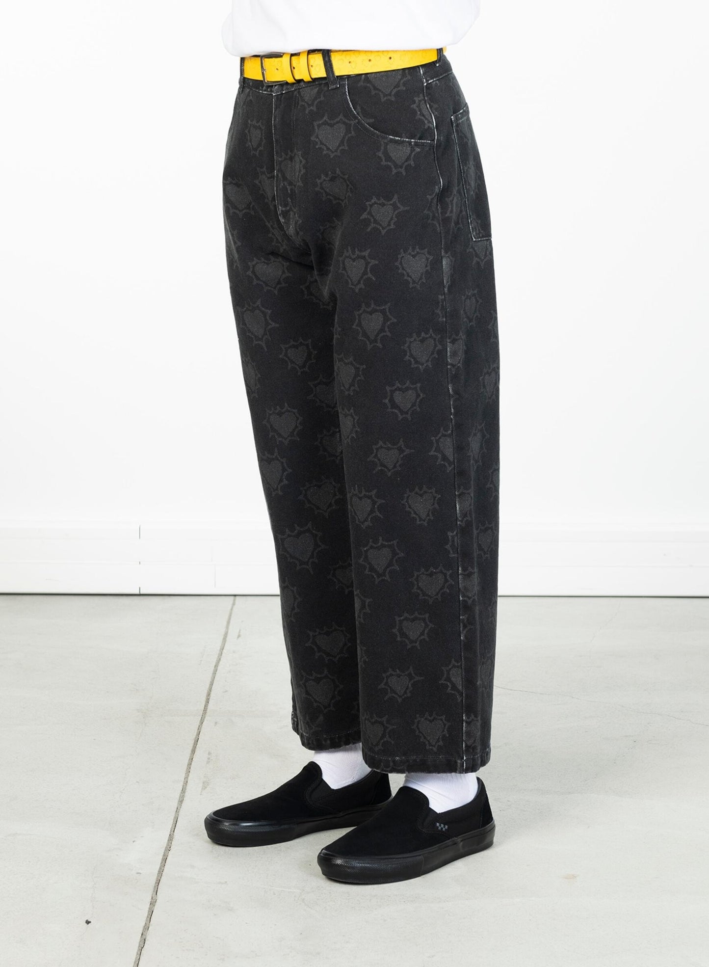 Hearts Print Denim Trouser, Black