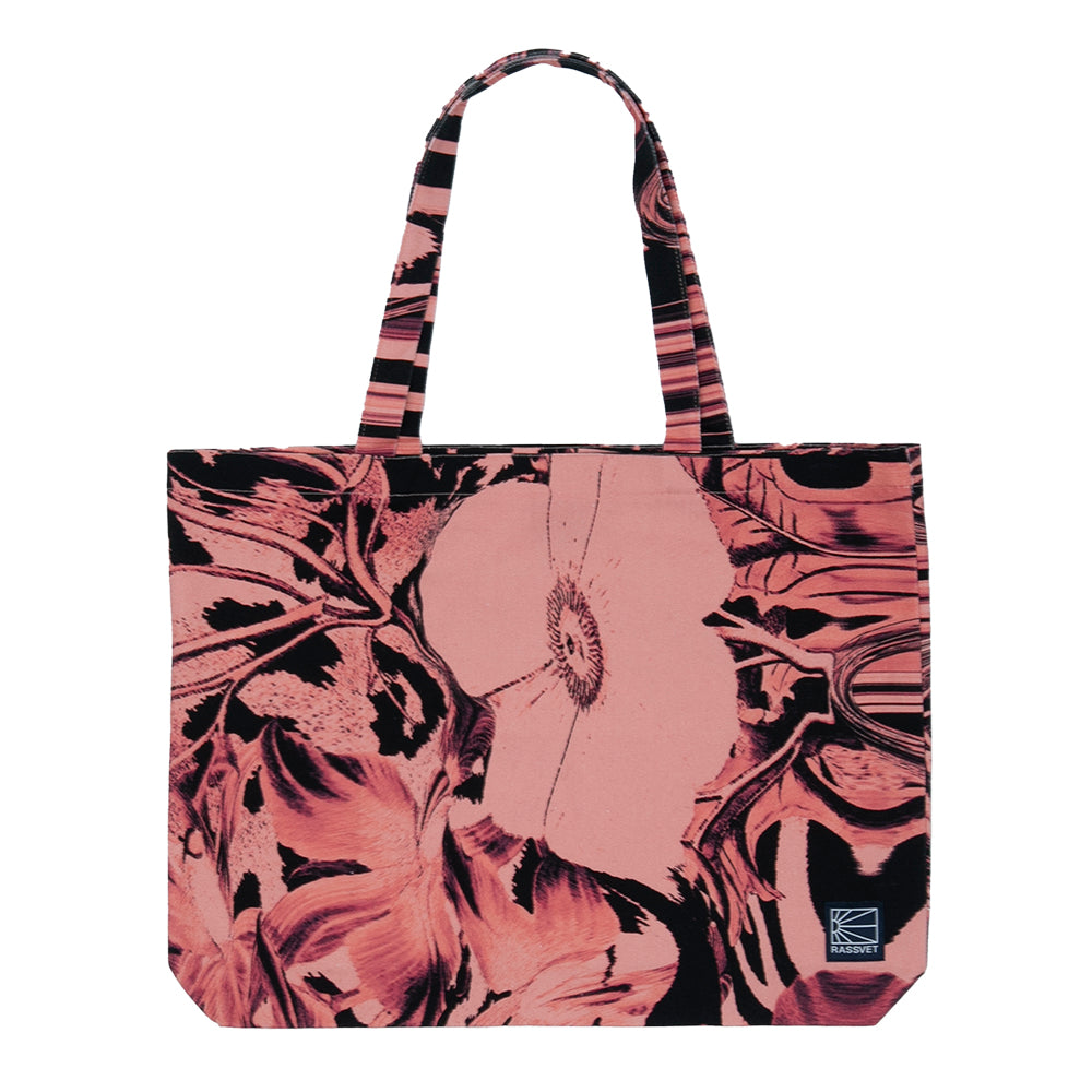 Flower Print Denim Tote Bag, Pink