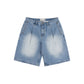 Pleated Denim Shorts, Blue Washed