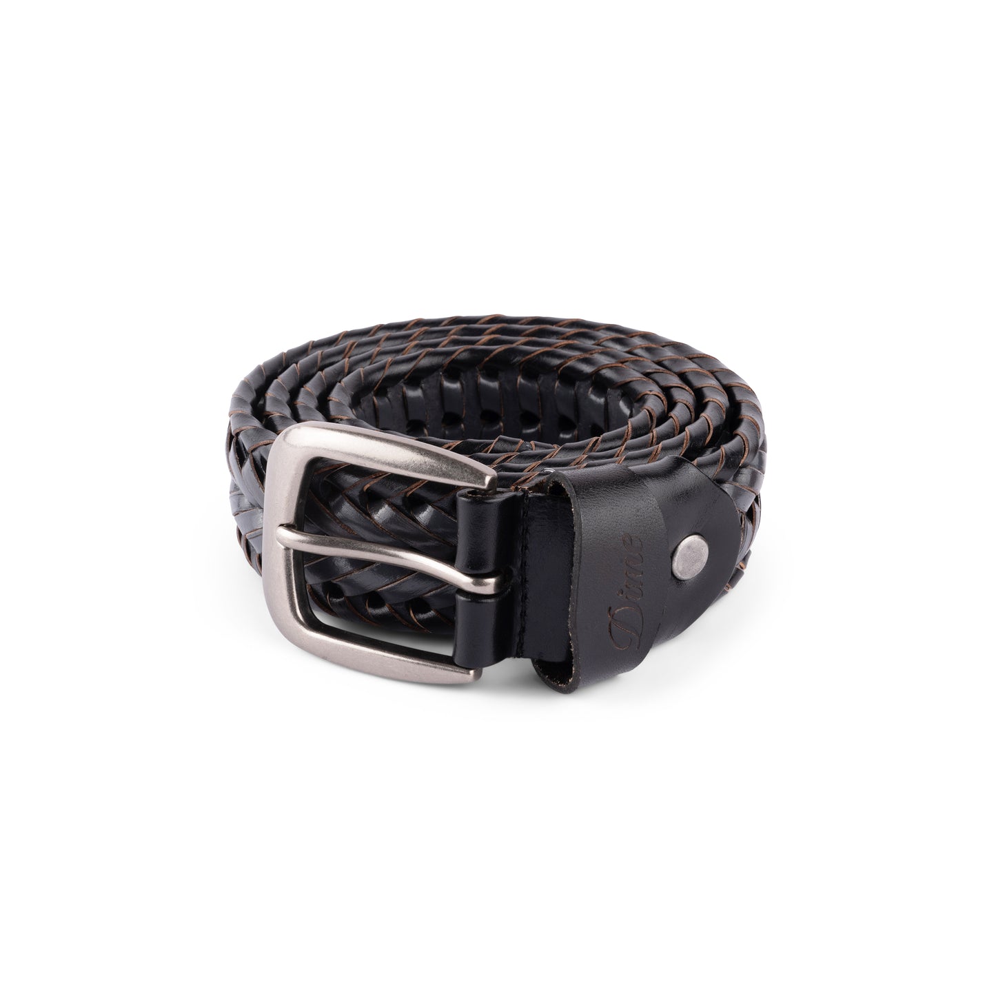 Braided Leather Belt, Black/Charcoal