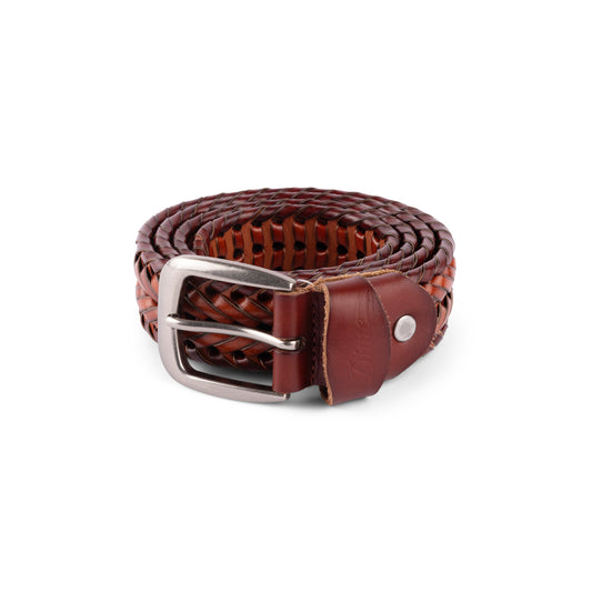 Braided Leather Belt, Carmel/Brown