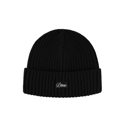 Cursive Fold Beanie, Black