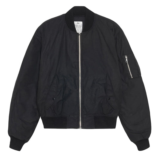 Quilted Waxed Bomber, Black