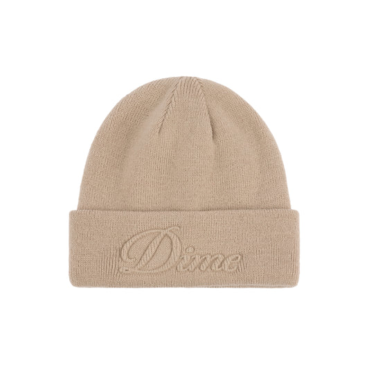 Cursive Fold Beanie, Tan