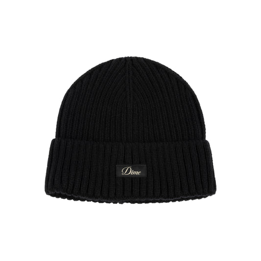 Cursive Rib Beanie, Black