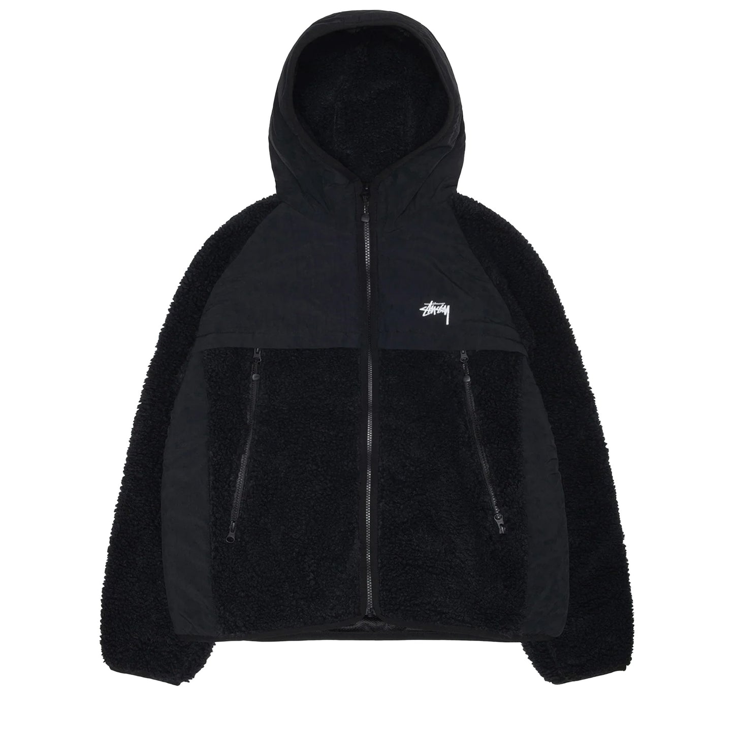 Sherpa Paneled Hood Jacket, Black