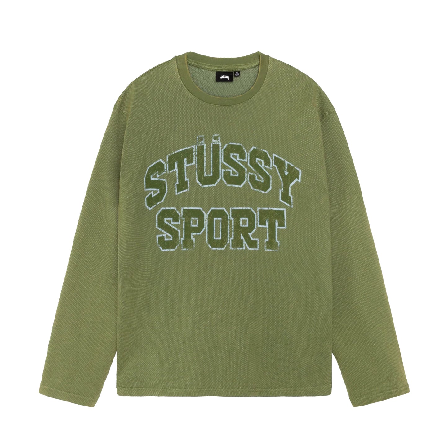 2 Tone Mesh Long Sleeve Crew, Green