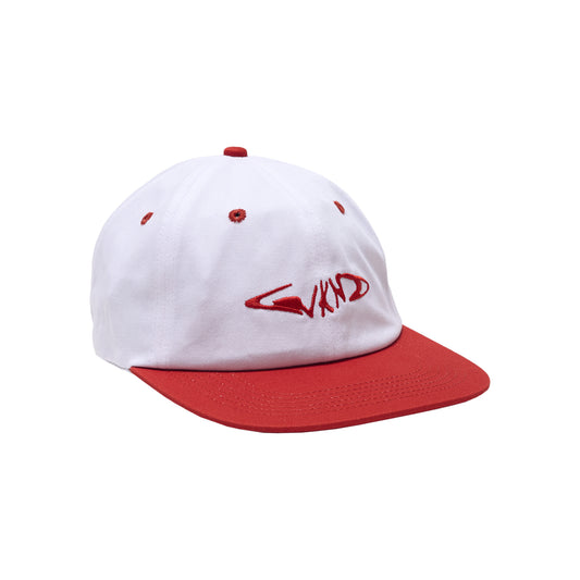 Fishbone 6 Panel Cap, White/Red